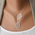 Women's Simple 2 Leaves Choker Collar Statement Pendant Necklace Jewelry