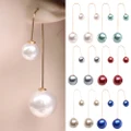 Women U-Shaped Double Sided Faux Pearl Ball Drop Dangle Earrings Party Jewelry