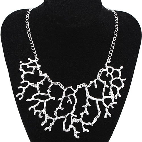 Women's Vintage Alloy Coral Pendant Short Choker Bib Statement Chain Necklace