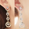 Bridal Diamond Circle Silver/ Gold Plated Studs Dangle Earrings Chic Jewelry