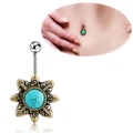 Retro Natural Turquoise Belly Button Navel Bar Ring Body Piercing Barbell Gift