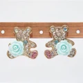 [3 colors] Crystal Bear with Rose Flower Stud Drop Statement Charm Earrings Korea