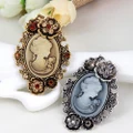 Women's Vintage Inlaid Rhinestone Flower Beauty Relief Cameo Antique Brooch Pin