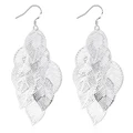 Women's 925 Sterling Silver Plated Back Earrings,Textured Lace Leaf Dangle Earrings