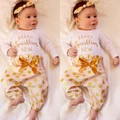 Christmas Newborn Baby Girls Tops Romper Pants Legging Headband Outfits 3PCS