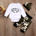 Newborn Kids Baby Boy Camouflage Clothes Tops Romper +Long Pants Hat Outfits