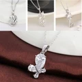 Fashion Women Butterfly Heart Zirconium Pendant Silver Plated Chain Necklace