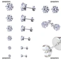 6Pairs Stainless Steel Round Womens Stud Earrings Cubic Zirconia Inlaid 3mm-8mm