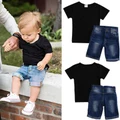 2PCS Toddler Baby Boys Short Sleeve Shirt Tops + Jeans Set Kids Clothes Outfits