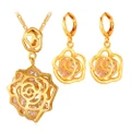 Fashion Gold Plated Rose Zirconia Earrings & Necklace Set