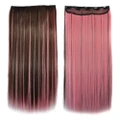 5 Cards Long Straight Hair Wig dark brown with pink