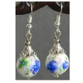 Earring Blue-and-white Pearl Silver Earring Blue Peony