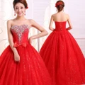 New Bride Wedding Dress Fashion Women Red Luxury Lace Strapless Maxi Dresses
