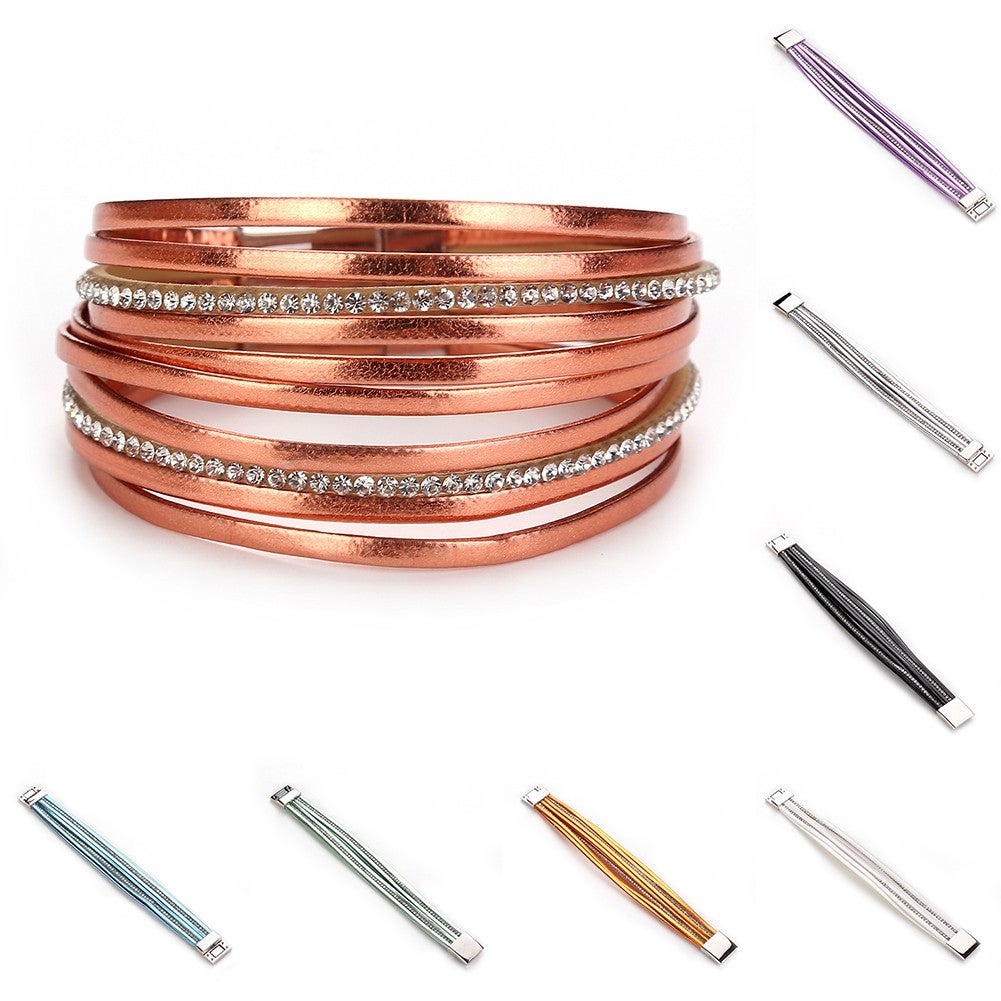 OneWorld@ Magnetic Buckle Faux Leather Bracelet Cuff Bangle