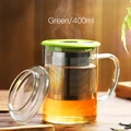 400ml Borosilicate Glass Tea Cup Mug with Infuser & Coaster Lid Heat Resistant
