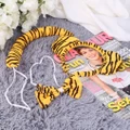 Animal Tiger Tail & Bunny Ear Hair Headband & Bow Tie 3Pcs Party Fancy Dress