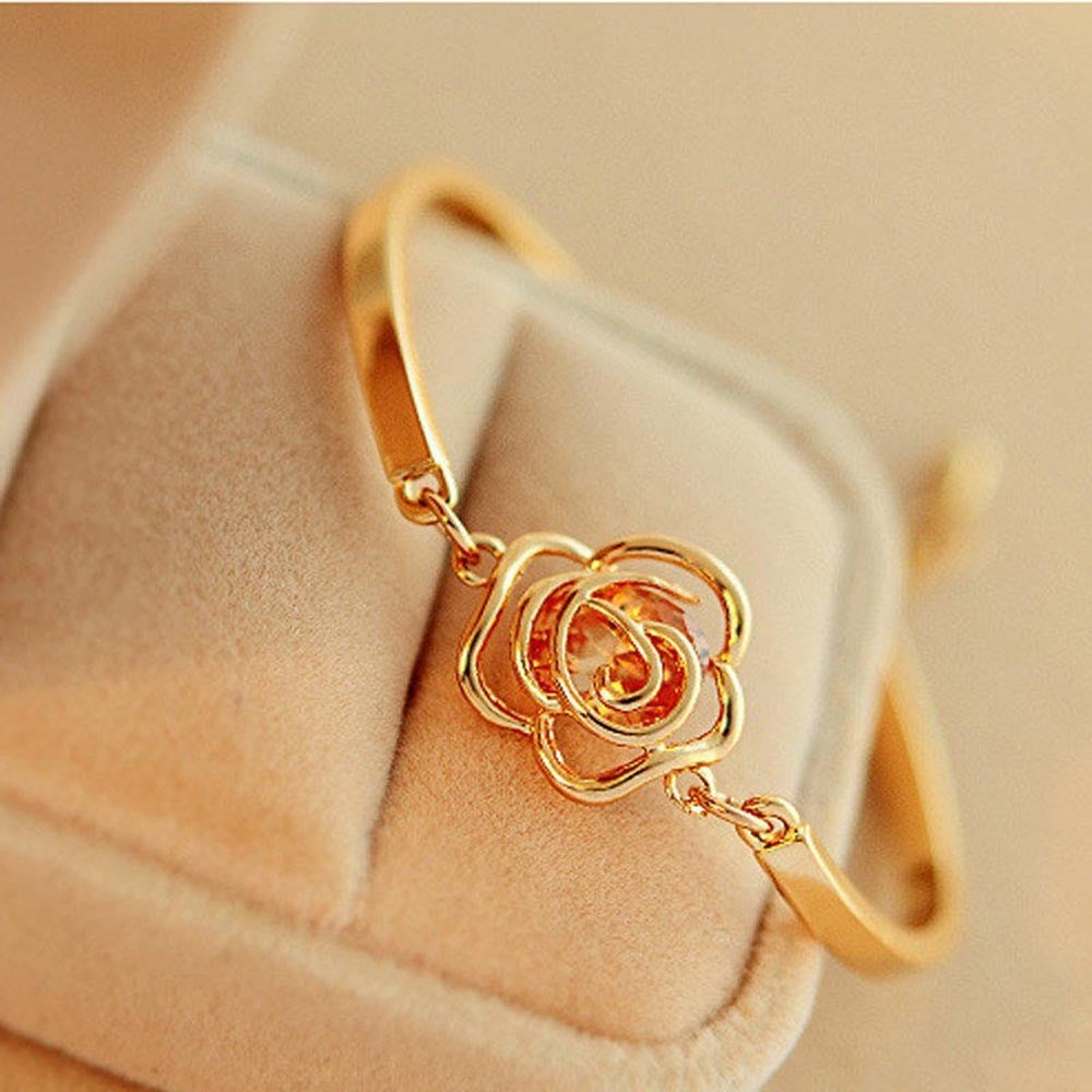 Accessories Korean Rose Flower Jewelry Camellia Cuff Bracelet Charm Bangle