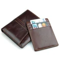 Multifunctional Genuine Leather Men Wallet Clocolate Short Zip Card Holder Purse