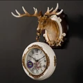 European Double-sided Wall Clock Resin Deer Head Decoration Quartz Watches