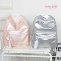 Girls Shoulder Bag PU Leather Solid Color Double Zipper Rucksack Casual Backpack