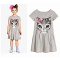 Ready stock Kids Baby Girl Clothing 100%Cotton bow cat print dress