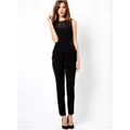 Fashionable Lacy Sleeveless Jumpsuit - Black