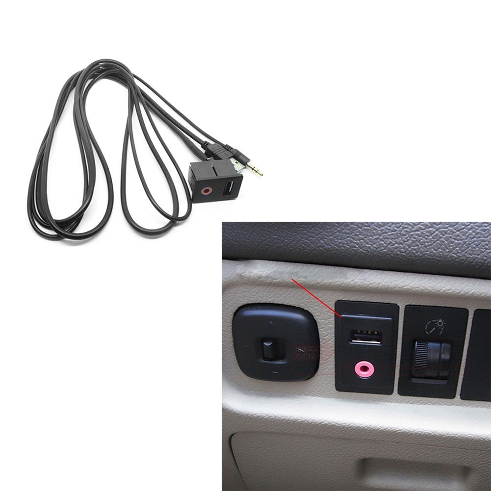 Car Boat Audio Dash Flush Mount USB 3.5mm AUX Male Mounting Adapter Panel Input
