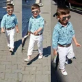 Fashion Baby Boy Long Sleeve Shirt+Pants+Leather Belt Outfits Suits