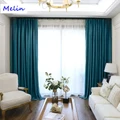 Melin Luxury Blue Velvet Curtains for Living Room Window Blackout Curtain Blinds