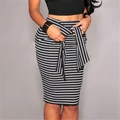 S-5XL Bandage Skirt Slim High Waist Striped Mini