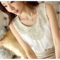 Woman tops fashion sleeveless plus size diamond white chiffon blouse