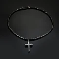 mens black stone Cross pendant necklace