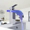 LED Waterfall Chrome Brass Bathroom Basin Faucet Sink Mixer Water Power Tap
