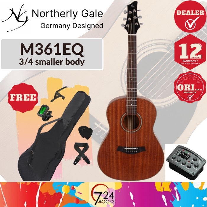 Northerly Gale Germany Designed M361 3/4 Smaller Body Travel Acoustic Electric Guitar