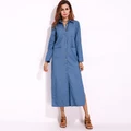 ZANZEA Women's Long Sleeve Denim Button Down Lapel Maxi Dress - Blue