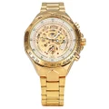 Casual Mens Gold Steel Skeleton Automatic Mechanical Coated Glass Wristwatch