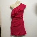 Pink One Shoulder Frill Dress