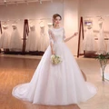 Luxurious Half Sleeve Big Long Tail Lace Wedding Dress Bridal Gown Evening Dress