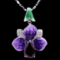 PENDANT ENAMEL HIBISCUS SYRIACUS ULTRAMARINE 925 Sterling SILVER PLATED WHITE GOLD ?? ???? ?? Flower ORCHID PURPLE