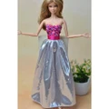 Pink Silver Sexy Off Shoulder Dress For Barbie Doll Princess Dress Clothes Toy
