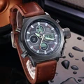 AMST Mens Leather Sports Quartz Dual Display Watch Led Digital 3003