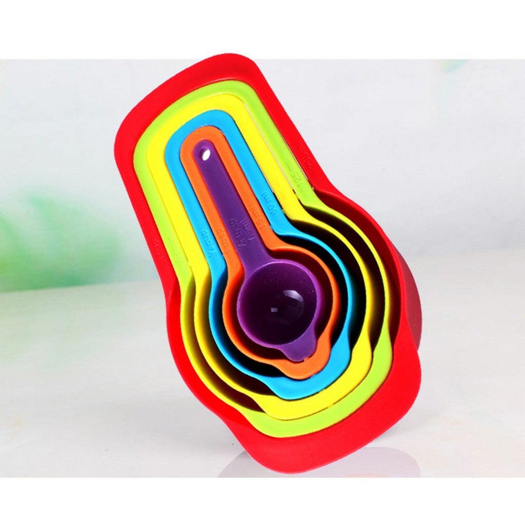 6PCS Colorful Kitchen Cooking Plastic Measuring Spoons Cups Set Hook 7.5-250ml