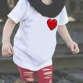 ??Casual Short Sleeves Pullover T-shirt with Red Heart Shape Print for Boy Girl