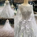 Customize Evening Party Gowns Luxury Sequins Grey Lace 3D Flowers Evening Dress