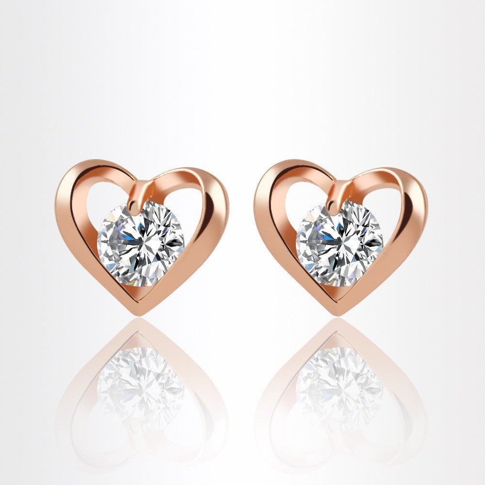 Korean zircon crystal personality love metal Heart Earrings