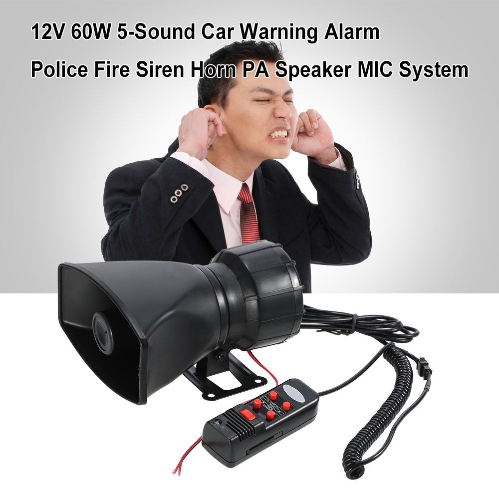 5 Sound Car Warning Alarm Police Fire Siren Horn Loud PA Speaker MIC System