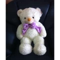 [ready stock] White Fluffy Purple Ribbon Bear
