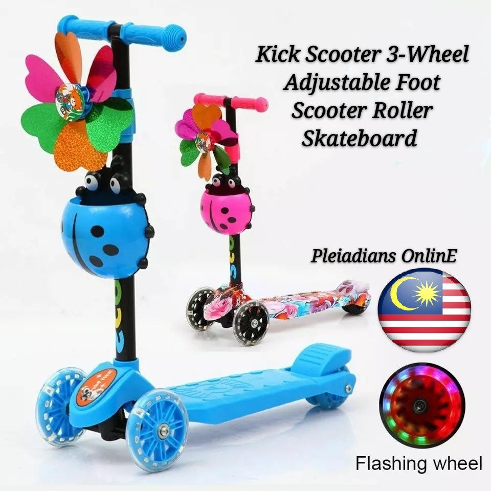 ??READY STOCK?????? Kids Kick Scooter 3-Wheel Foot Scooter Adjustable Height outdoor play