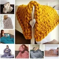 Chunky Knit Blanket Yarn Wool Bulky Knitted Throw Knitting Blankets for Beds