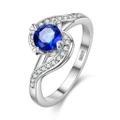 Women'S Rhinestone Ring Blue Stone Silver Wedding Rings Gifts For New Year